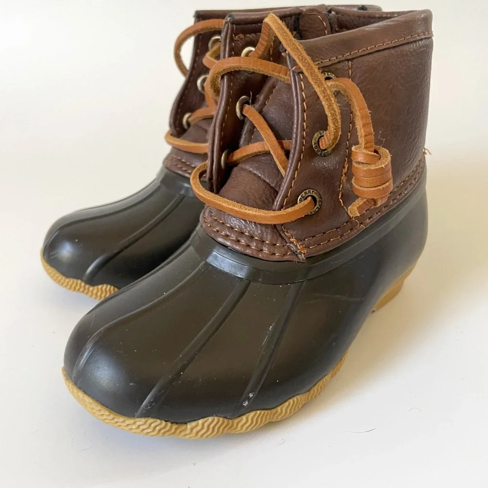 Sperry Kids Saltwater Duck Boots Brown Black Rain Boots Size 8M Toddler Preppy
